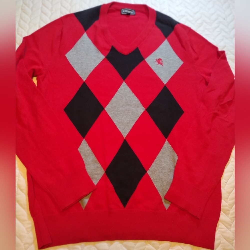 Men's Red Argyle Sweater
